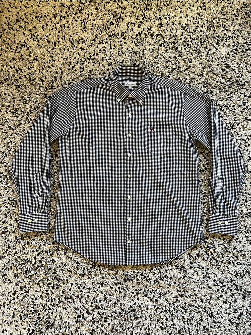 Peter Millar Oklahoma Sooners Black White Gingham Plaid Button Down Shirt Large